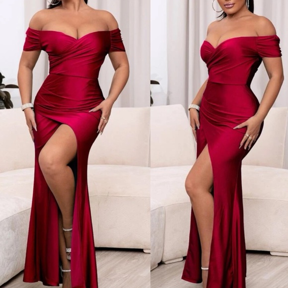 Luxe off shoulder slit thigh party formal dress - Picture 9 of 13